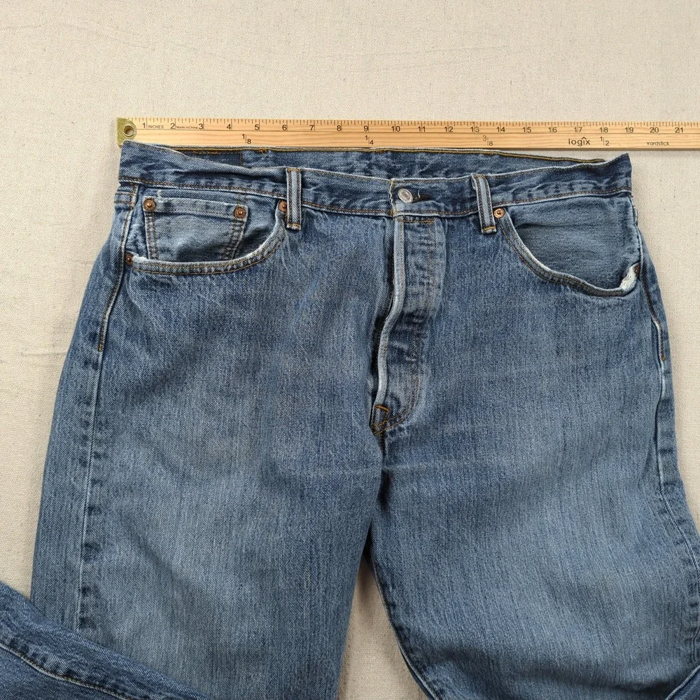 Levis Jeans Mens 38x34 Blue 501 Button Fly Classic American Distressed